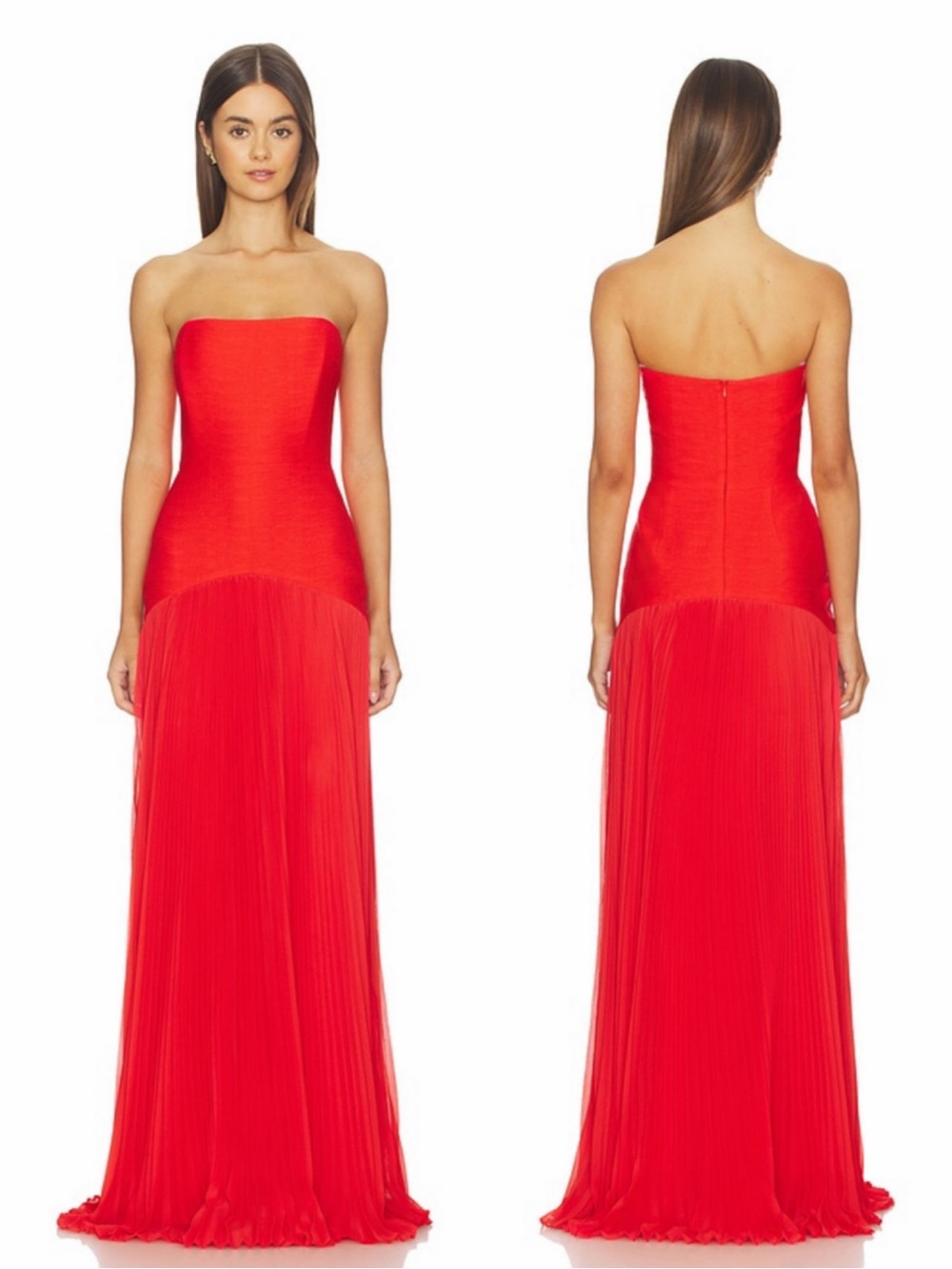 Alexis Sunniva Strapless Red Pleated Evening Gown Maxi Dress Size Small